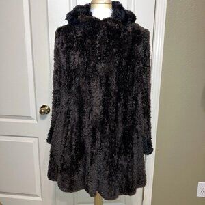 PAULA LISHMAN Beaver Jacket / Coat HOODED Brown / Black - Sz M Nice!